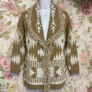 Vintage CocoGio Italian Fringe Wool Open Front Cardigan